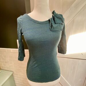 Anthropologie Teal Top with Bow Accent